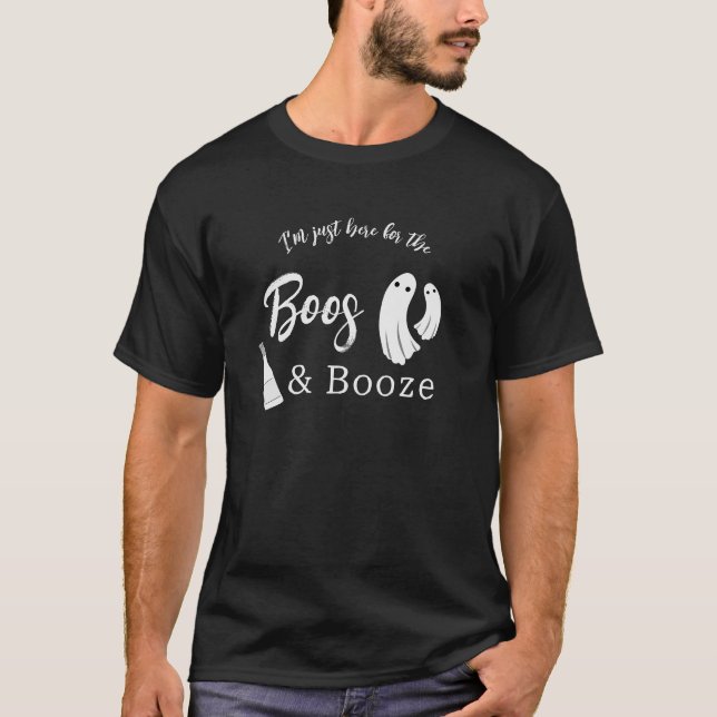 Boos & Booze Adult Halloween Chic Black Invitation T-Shirt (Front)