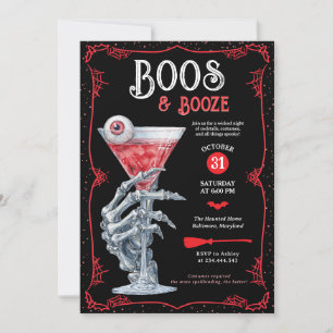 Boos & Booze Adult Spooky Halloween Party Invitation