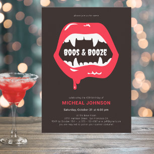 Boos & Booze Fun Halloween 40th Birthday Party Invitation