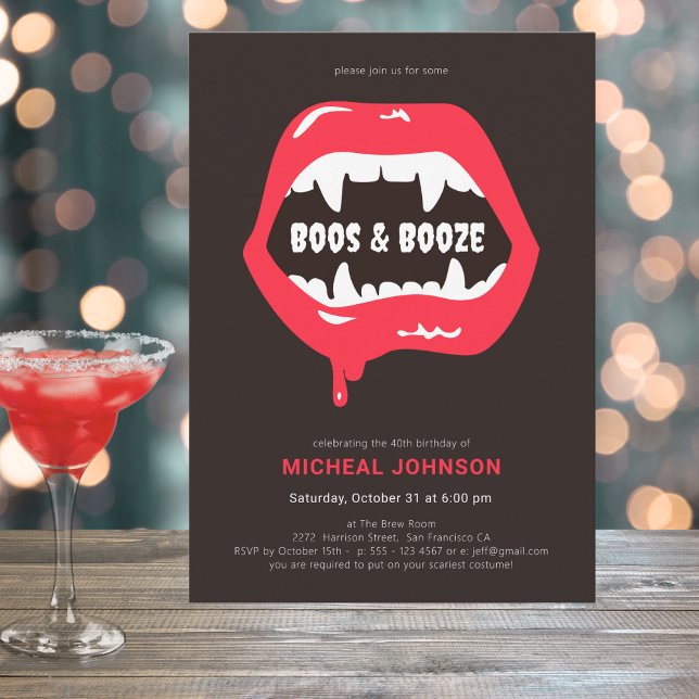 Boos & Booze Fun Halloween 40th Birthday Party Invitation (Mockup View)