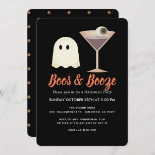 Boos & Booze Ghost Cocktail Halloween Invitation