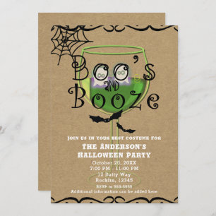 Boos & Booze Ghosts & Bats Kraft Halloween Party Invitation