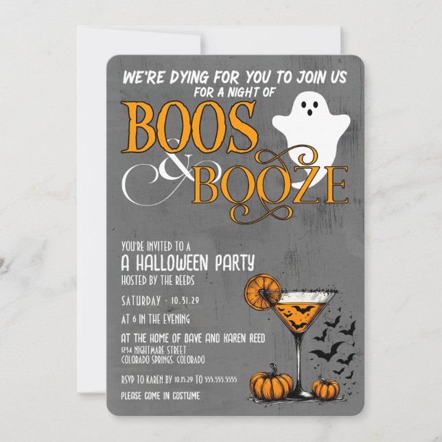 Boos & Booze Halloween Party Invitation (Front)