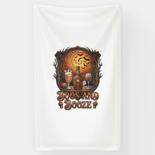 Boos Booze Halloween Skull Bottle Beer Wine Bats M Banner