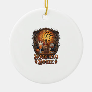 Boos Booze Halloween Skull Bottle Beer Wine Bats M Ceramic Ornament