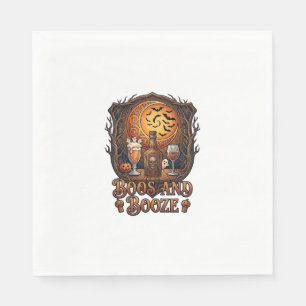 Boos Booze Halloween Skull Bottle Beer Wine Bats M Napkin