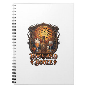 Boos Booze Halloween Skull Bottle Beer Wine Bats M Notebook