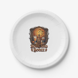 Boos Booze Halloween Skull Bottle Beer Wine Bats M Paper Plate