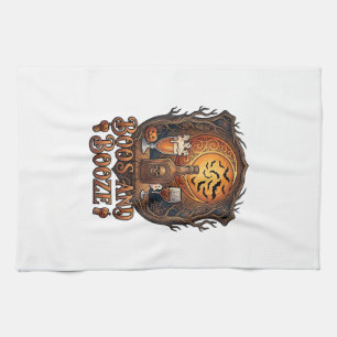 Boos Booze Halloween Skull Bottle Beer Wine Bats M Tea Towel