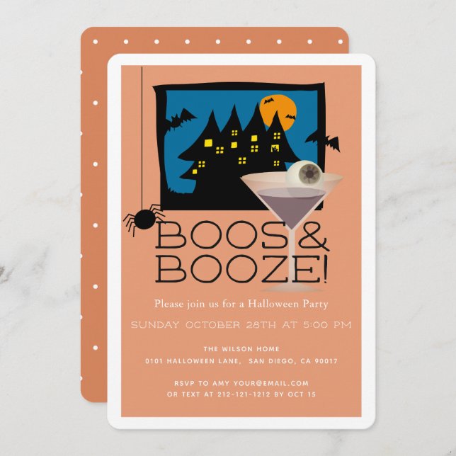 Boos & Booze Haunted Halloween Party Invitation (Front/Back)