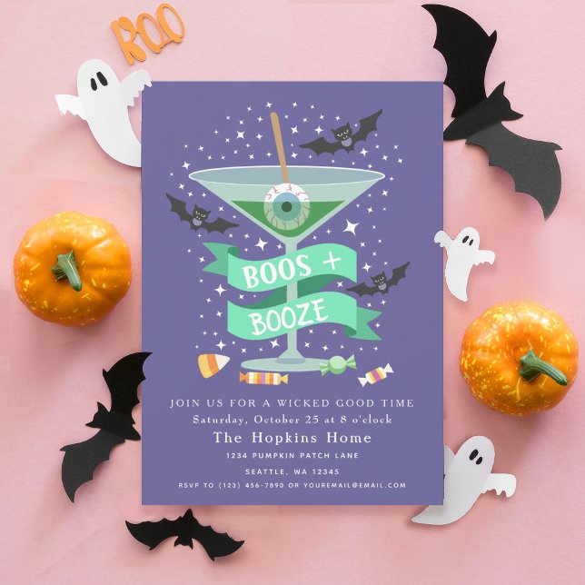 Boos & Booze Martini Halloween Party Invitation (Creator Uploaded)