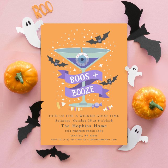 Boos & Booze Martini Halloween Party Invitation (Creator Uploaded)
