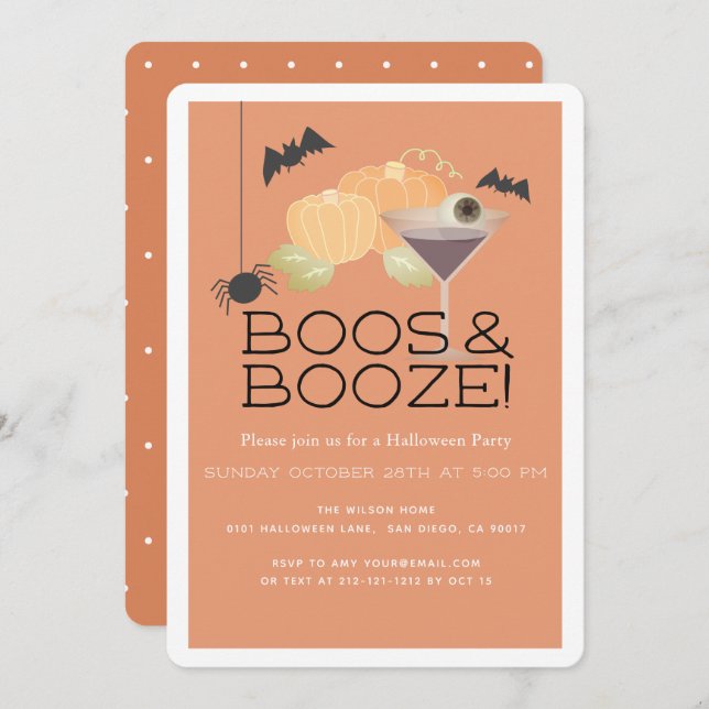Boos & Booze Pumpkin Halloween Party Invitation (Front/Back)