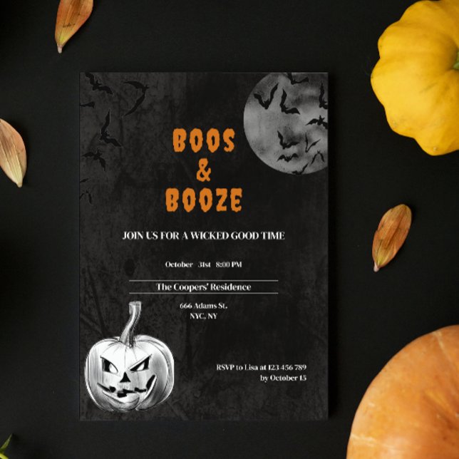 Boos & Booze Spooky Adult Halloween Party Invitation (Creator Uploaded)