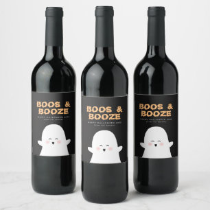 Boos & Boozed Halloween Cute Ghost Wine Label
