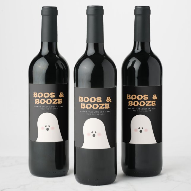 Boos & Boozed Halloween Cute Ghost Wine Label (Bottles)