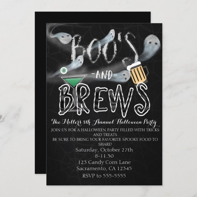 Boo's & Brews Halloween Costume Party Invitations (Front/Back)