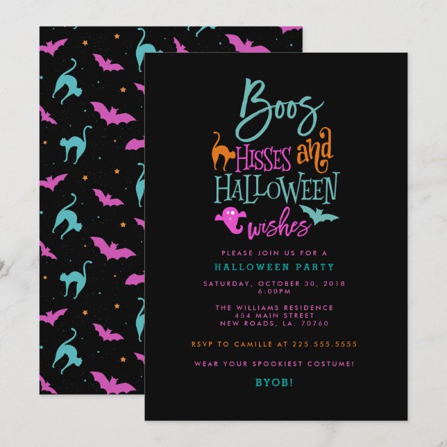 Boos Hisses and Halloween Wishes Invitation (Front/Back)