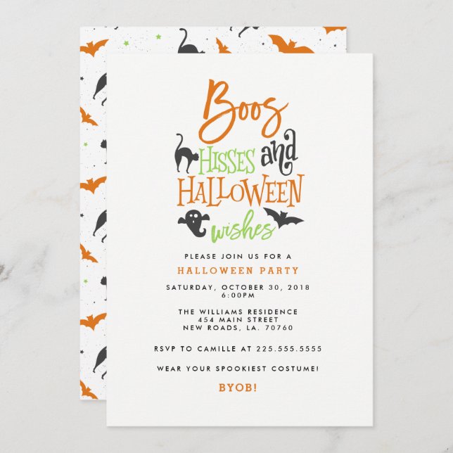 Boos Hisses and Halloween Wishes Invitation (Front/Back)