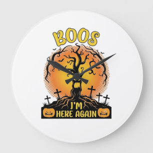 Boos Im Here Again Halloween Spooky Tree Pumpkins Large Clock