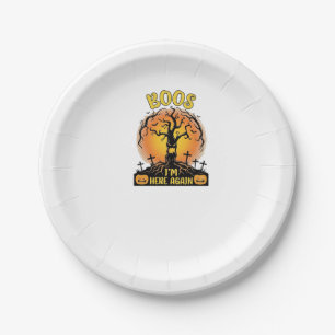 Boos Im Here Again Halloween Spooky Tree Pumpkins Paper Plate