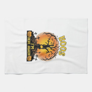 Boos Im Here Again Halloween Spooky Tree Pumpkins  Tea Towel
