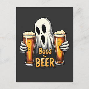 Boos Or Beer Funny Oktoberfest Halloween Ghost  Announcement Postcard