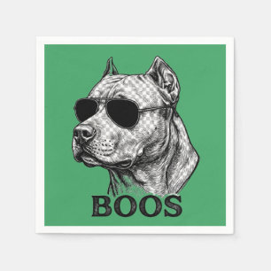 BOOS Pitbull with Sunglasses Ink Sketch Tattoo Des Napkin
