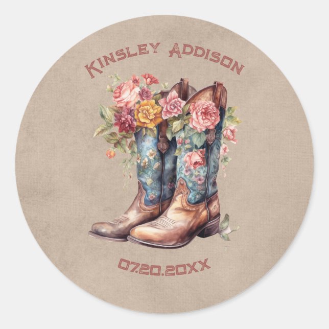 Boot Brunch & Bubbly Bridal Shower Classic Round Sticker (Front)