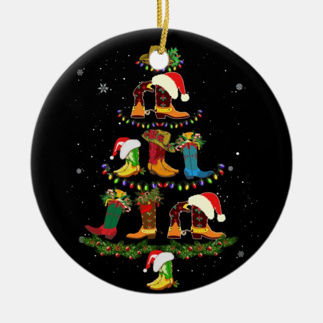 Boot Christmas Tree Line Dance Funny Dancing Boots Ceramic Ornament (Front)