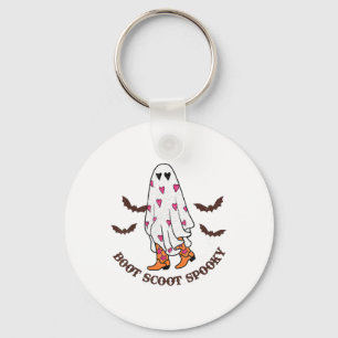 Boot Scoot Spooky Cowboy Ghost Groovy Retro Hallow Key Ring
