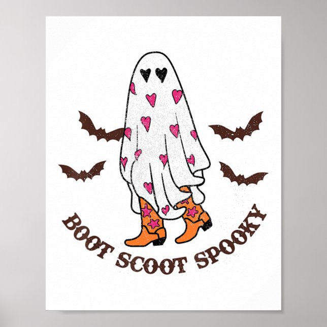 Boot Scoot Spooky Cowboy Ghost Groovy Retro Hallow Poster (Front)