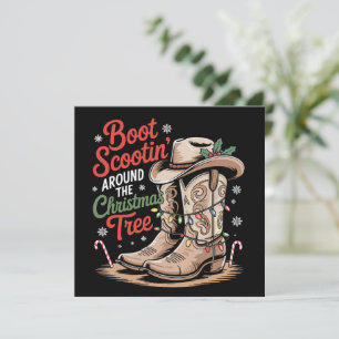 Boot Scootin' Around The Christmas Tree Western Holiday Card