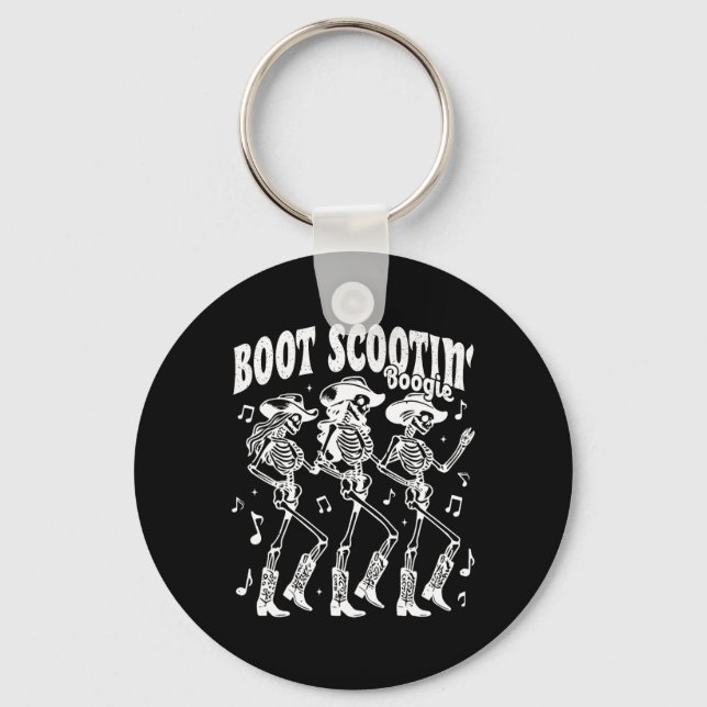 Boot Scootin' Boogie Retro Western Skeleton Dancin Key Ring (Front)