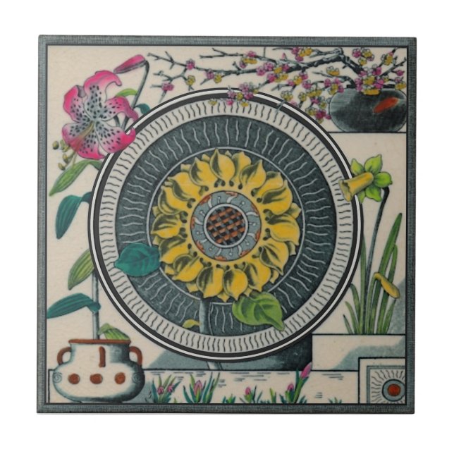 Boote 1885 Aesthetic Japonesque Colourful Repro Ceramic Tile (Front)