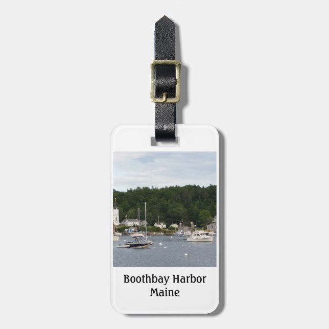 Boothbay Harbour Boats Luggage Tag w/ leather (Front Vertical)