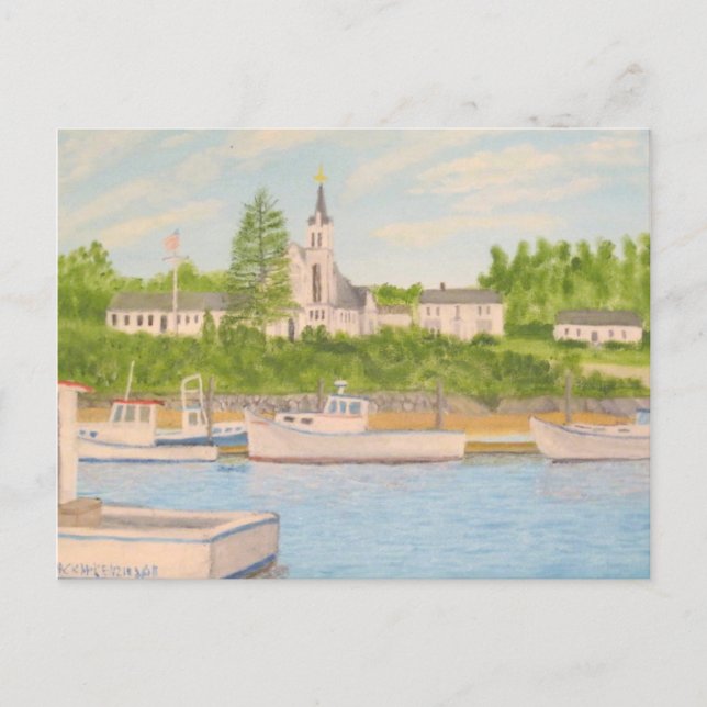 Boothbay Harbour: Church and Lobster Boats Postcard (Front)