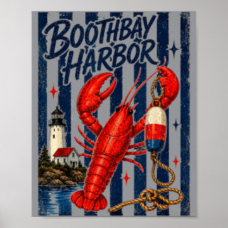 Boothbay Harbour Lobster Maine Coastal Nautical Poster