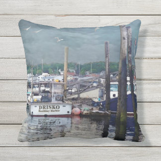 Boothbay Harbour Maine Boats Outdoor Throw Pillow