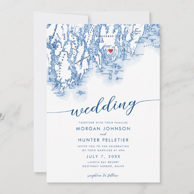 Boothbay Harbour Maine Minimal Modern Map Wedding Invitation (Front)