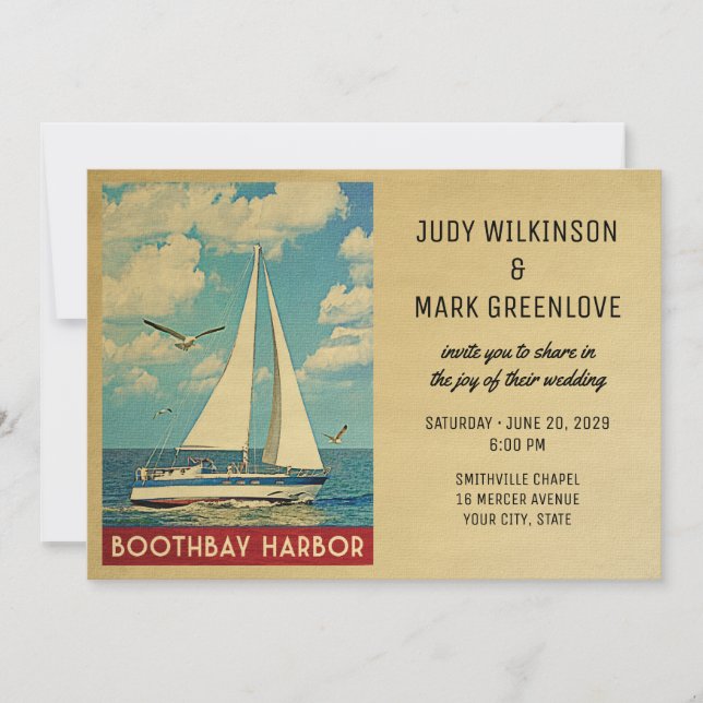 Boothbay Harbour Wedding Invitation Sailboat (Front)