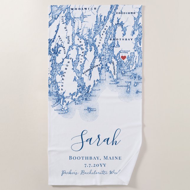 Boothbay Maine Personalised Bachelorette Weekend Beach Towel (Front)