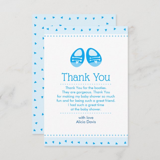 Bootie Call Blue Baby Boy Shower Thank You card (Front/Back)
