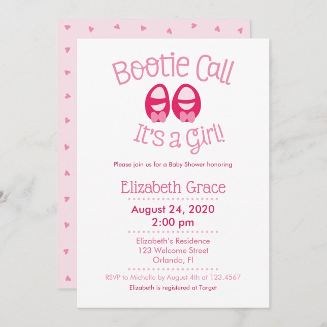Bootie Call Pink Baby Girl Shower Invitation (Front/Back)