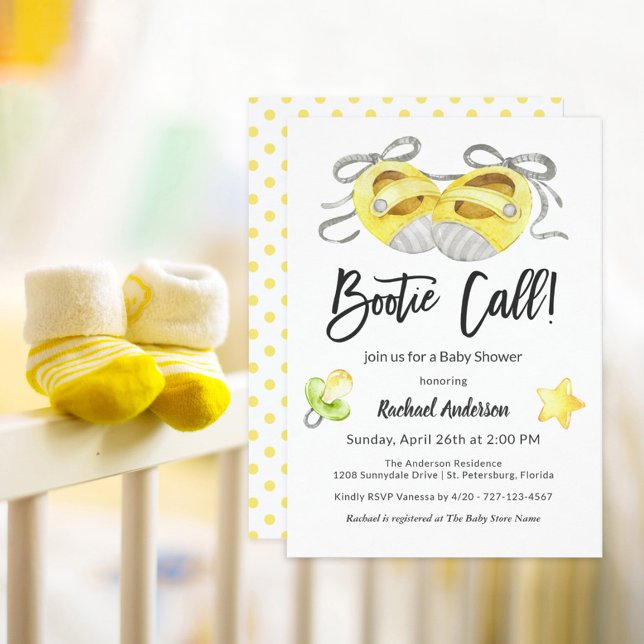 Bootie Call Whimsical Yellow Baby Shower Invitation (Creator Uploaded)