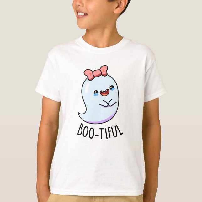 Bootiful Funny Girly Halloween Ghost Pun  T-Shirt (Front)