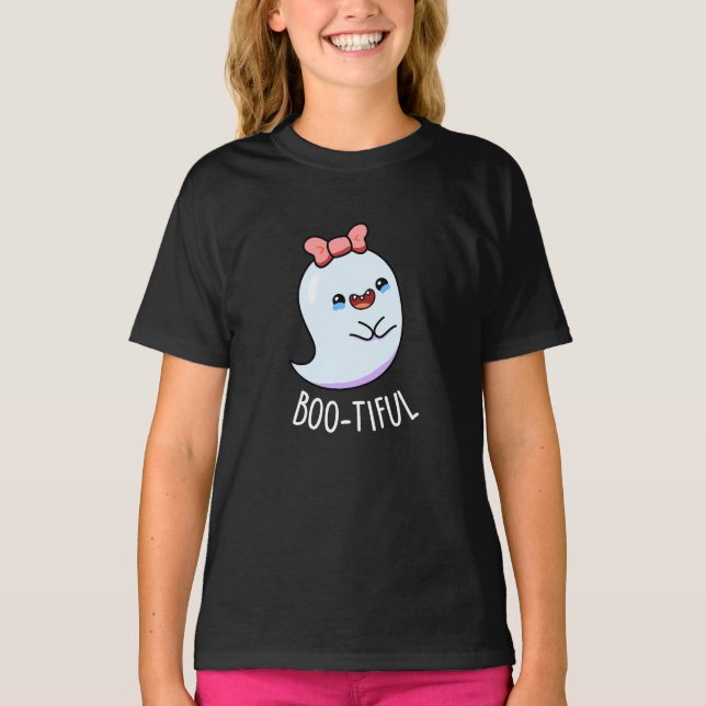 Bootiful Funny Girly Halloween Ghost Pun  T-Shirt (Front)