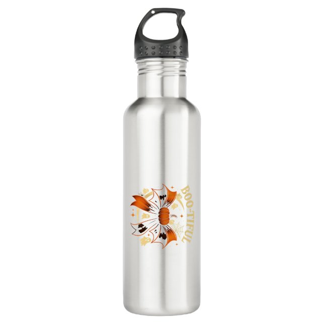  Bootiful Funny Halloween Coquette Bow Pumpkin  710 Ml Water Bottle (Front)
