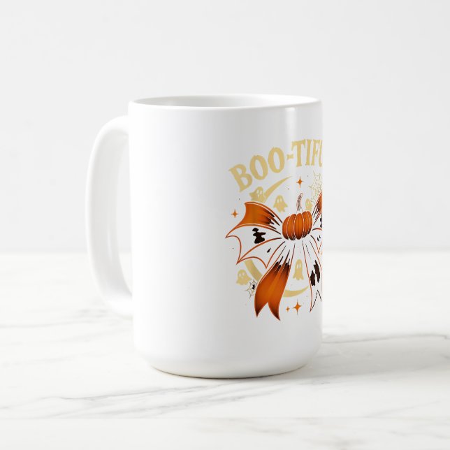  Bootiful Funny Halloween Coquette Bow Pumpkin  Coffee Mug (Front Left)