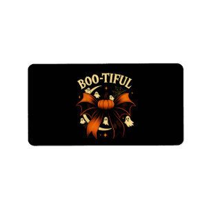 Bootiful Funny Halloween Coquette Bow Pumpkin Label